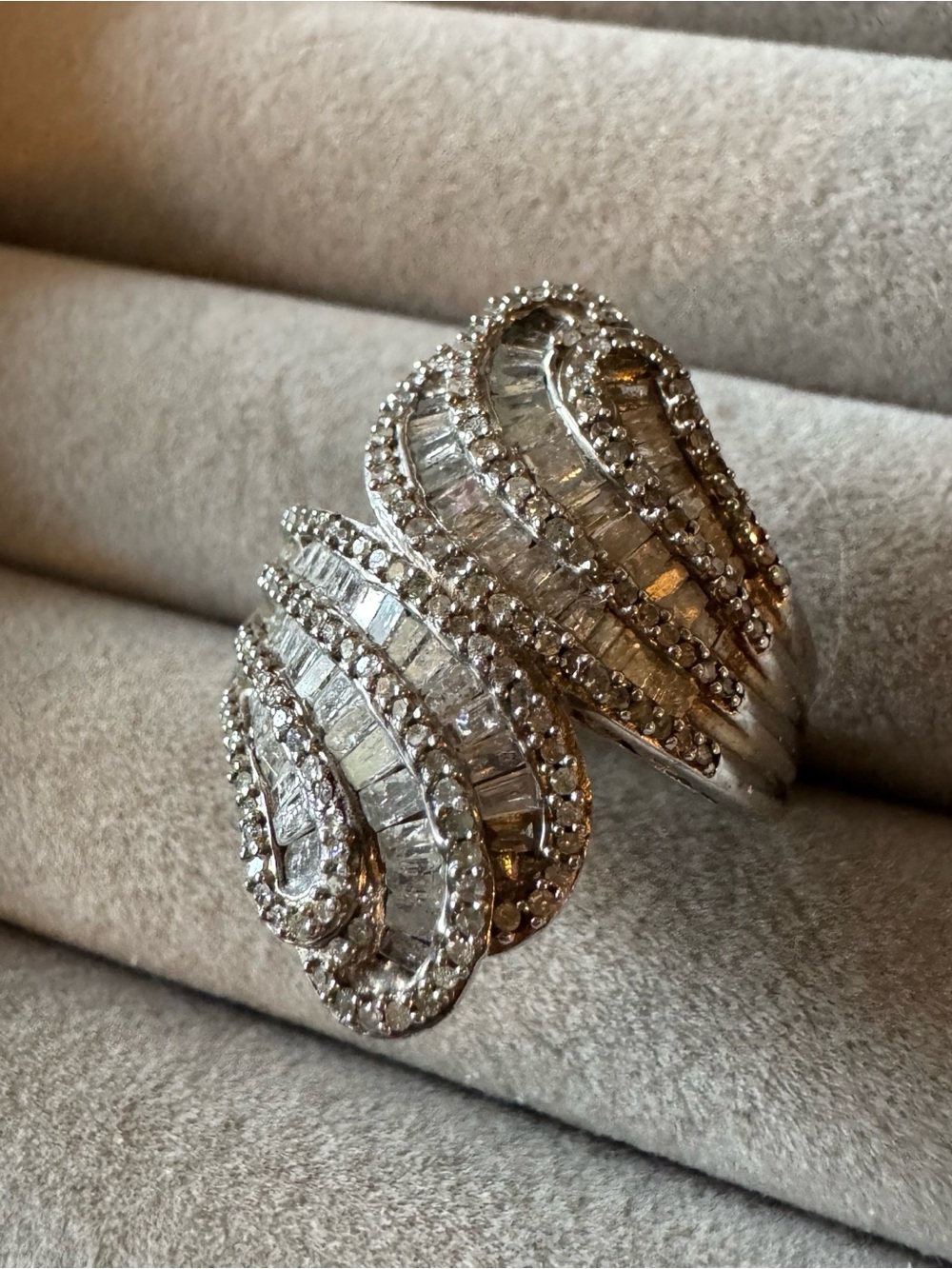 Silver-Tone Crystal Swirl Statement Ring - White